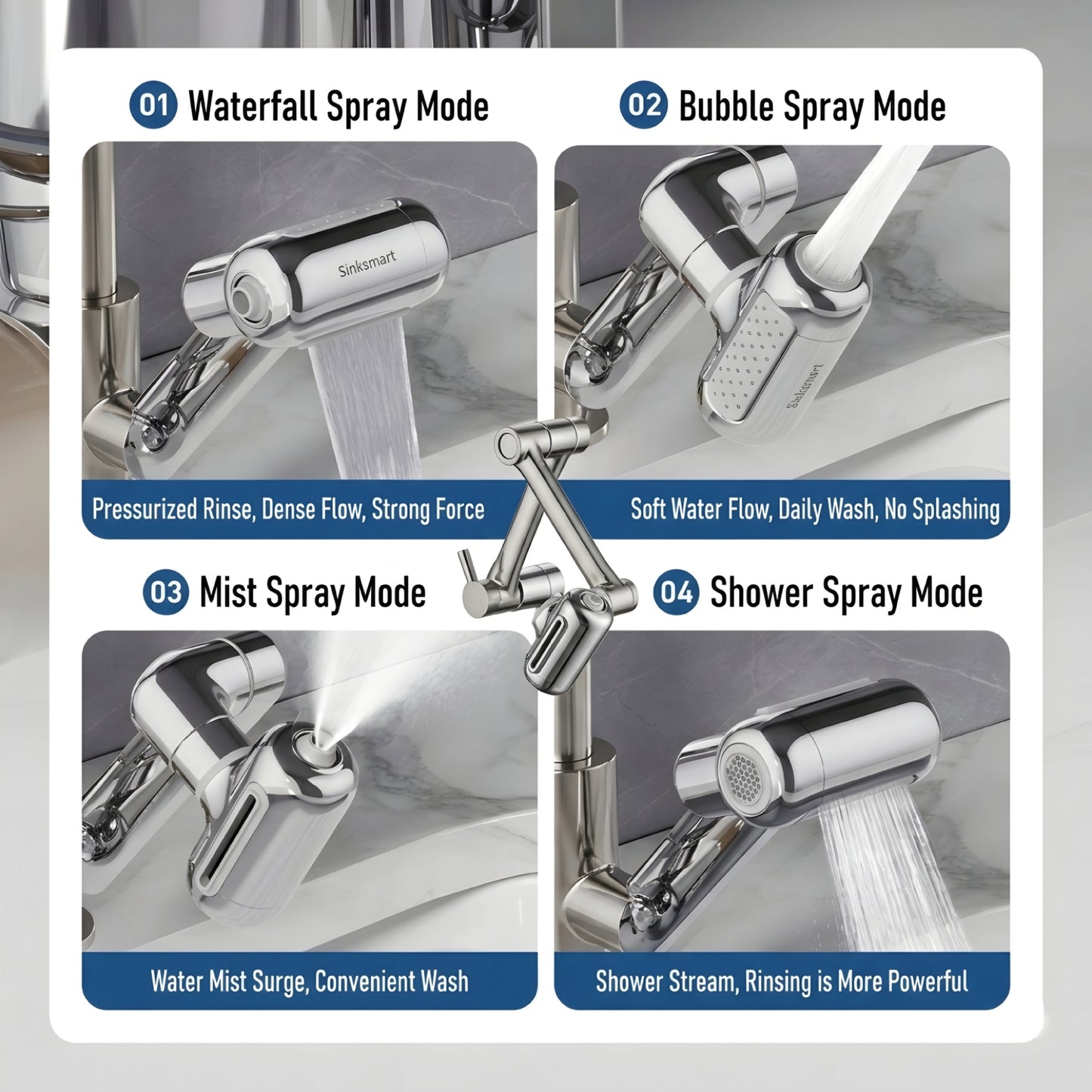 360° Rotating Four-Mode Waterfall Machanical Arm